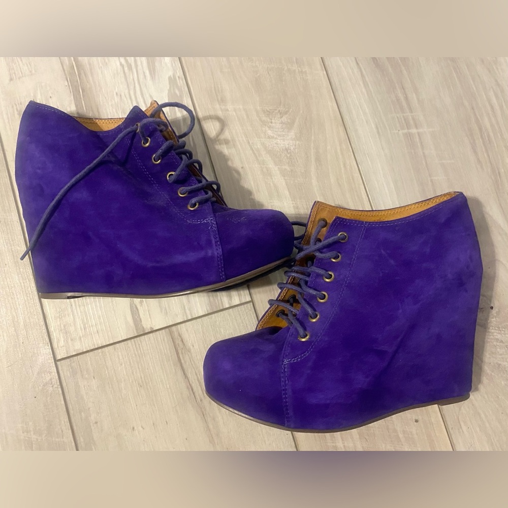 Jeffrey Campbell Havana Suede Purple Wedge Ankle Boots 8.5